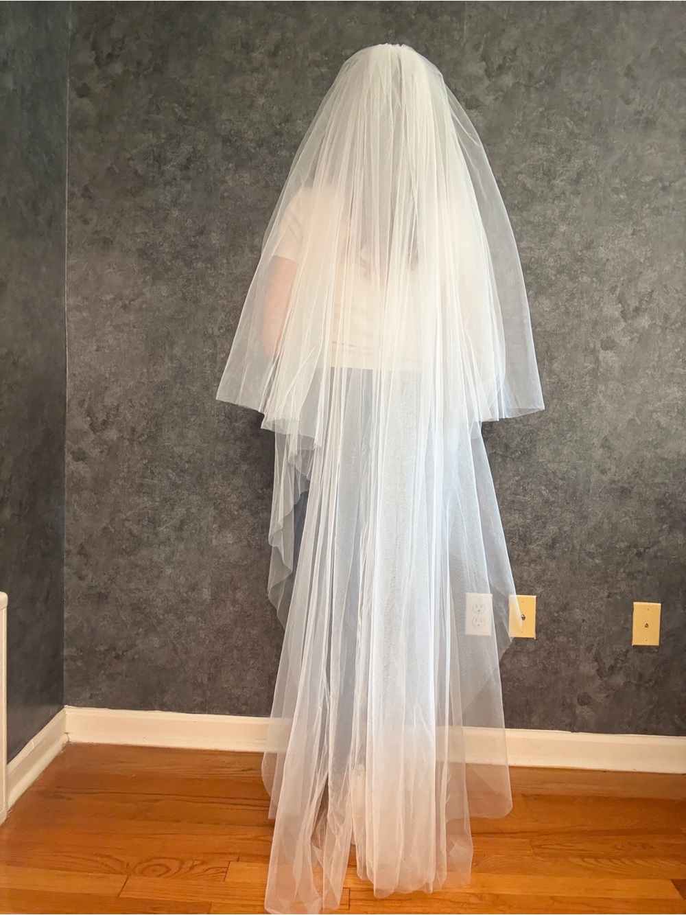 Two-Tier Ivory Tulle Wedding Veil with Blusher — Floor Length, Raw Edge